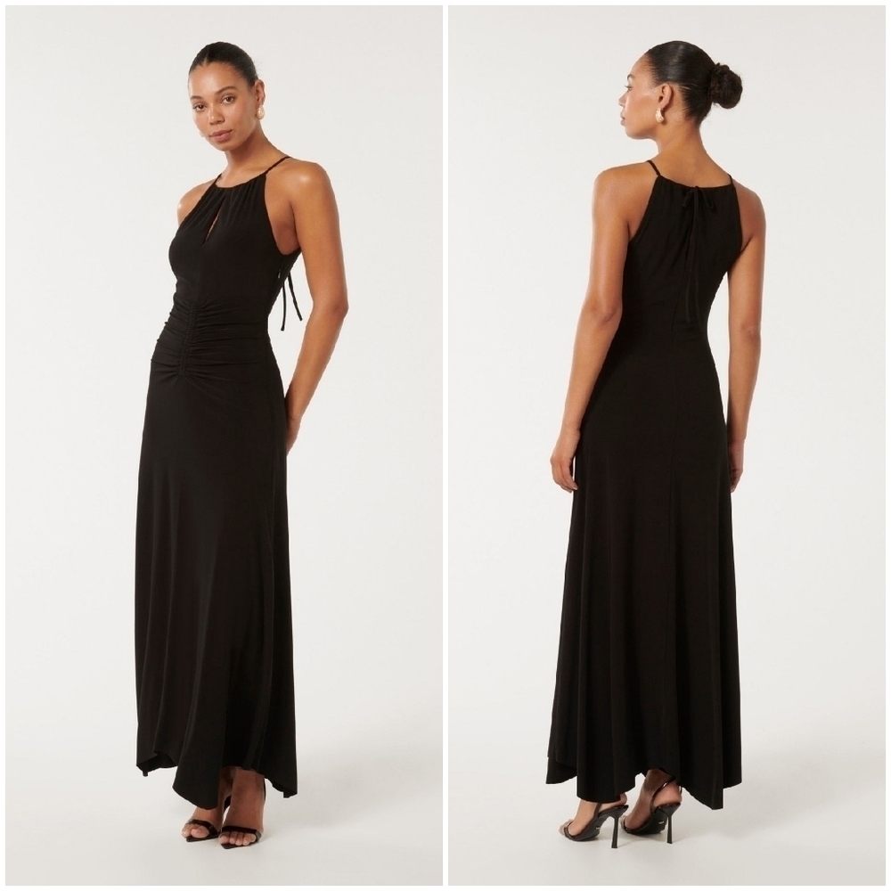 Ever New Whitney Maxi Dress Halter Top Ruched Front Flowy Jersey